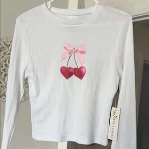 Prairie Kiss White Long Sleeve Top with Pink Heart Design bin 1